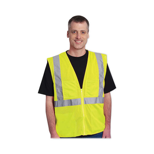Image of PIP 302-MVGZLY-2X Zipper Safety Vest, 2X-Large, Hi-Viz Lime Yellow