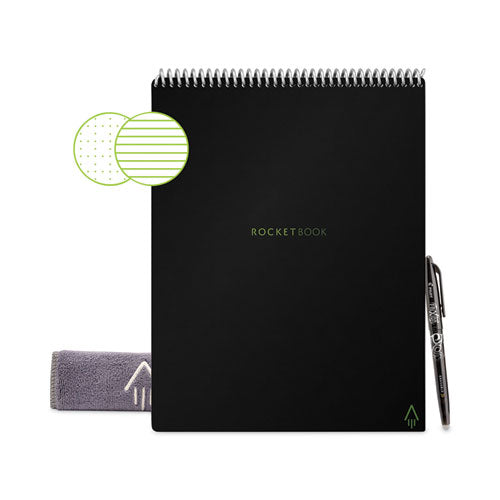 Image of Rocketbook RNLLXM-BLK Flip Smart Notepad, Black Cover, Lined/Dotted Rule, (16) White 8.5 x 11 Sheets