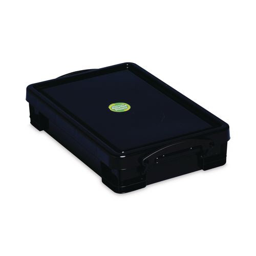 Image of Really Useful Box® 4BK-PK4 4.23 Qt. Latch Lid Storage Tote, 15.55" x 10.04" x 3.46", Solid Black