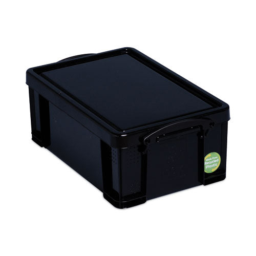Image of Really Useful Box® 9BK-PK4 9.51 Qt. Latch Lid Storage Tote, 15.55" x 10.04" x 6.1", Solid Black