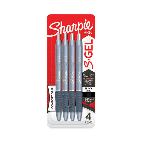Image of Sharpie® S-Gel 2126213 S-Gel Fashion Barrel Gel Pen, Retractable, Medium 0.7 mm, Black Ink, Frost Blue Barrel, 4/Pack