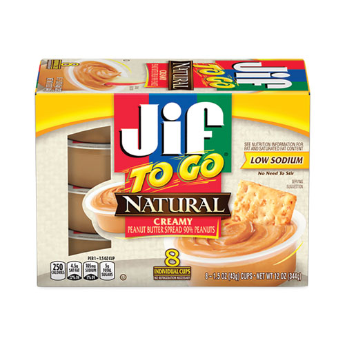 Image of Jif To Go® SMU99266 Spreads, Natural Creamy Peanut Butter, 1.5 oz Cup, 8/Box