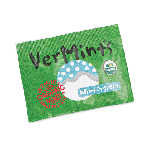 Image of VerMints® VNT00993 VerMints Organic Mints/Pastilles, Wintergreen, 2 Mints/0.7 oz, Individually Wrapped, 100/Box