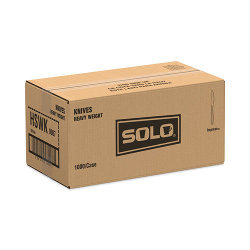 Image of SOLO® HSWK-0007 Impress Heavyweight Full-Length Polystyrene Cutlery, Knife, Plastic, White, 1,000/Carton