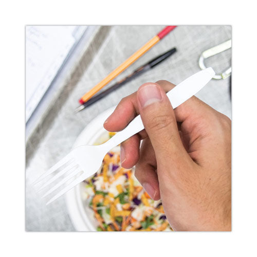 Image of SOLO® HSWF-0007 Impress Heavyweight Full-Length Polystyrene Cutlery, Fork, Plastic, White, 1,000/Carton