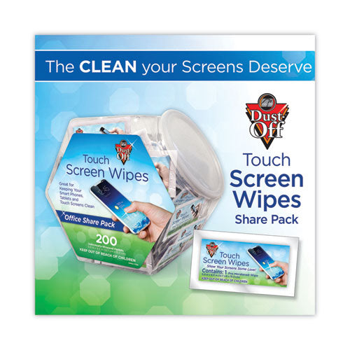 Image of Dust-OffÂ® Touch Screen Wipes, 5 x 6, Citrus, 200 Individual Foil Packets in an Easy Grab Jar