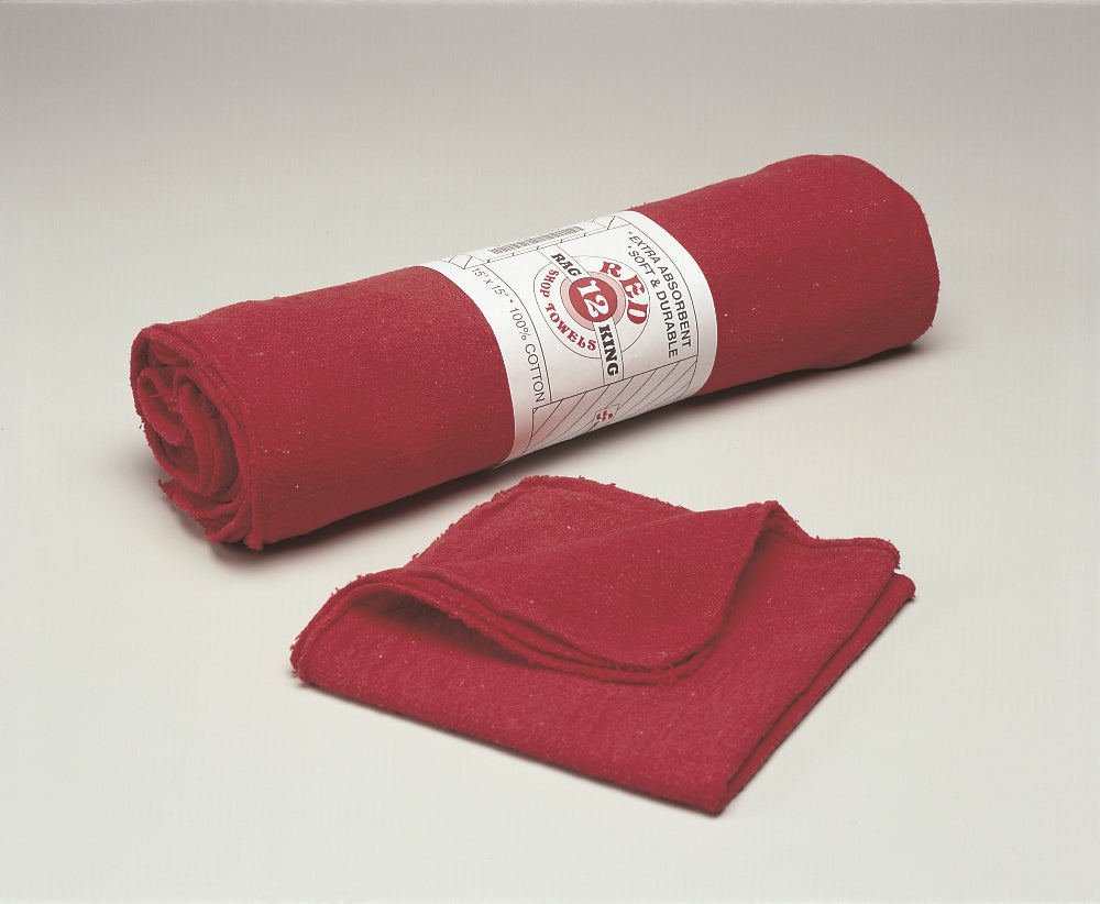 Image of SKILCRAFT® Red Shop Towels, Machinery Wiping, Cotton, 15" x 15", 12/Bundle, Case of 24