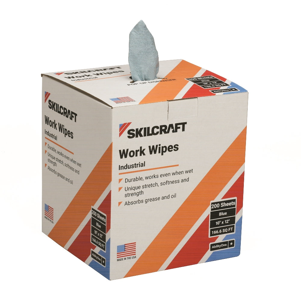 Image of SKILCRAFT® Industrial Work Wipes, 10" x 12", Box of 8 Pop-up Dspensers