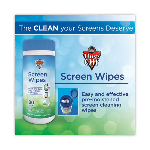 Image of Dust-OffÂ® Premoistened Monitor Cleaning Wipes, Cloth, 5 x 7, Citrus, White, 80/Tub