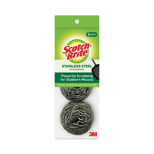 Image of Scotch-BriteÂ® Metal Scrubbing Pads, 2.25 X 2.75, Silver, 3/pack, 8 Packs/carton