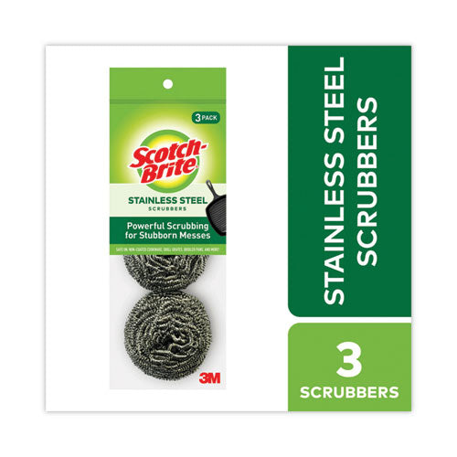 Image of Scotch-BriteÂ® Metal Scrubbing Pads, 2.25 X 2.75, Silver, 3/pack, 8 Packs/carton
