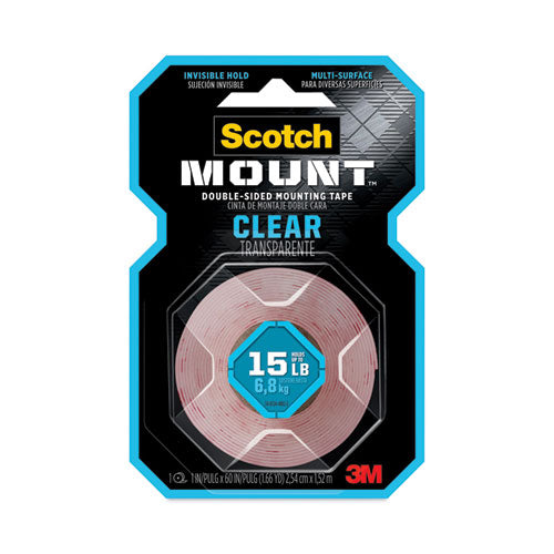 Image of Scotch® 410H Permanent Clear Mounting Tape, Holds Up to 15 lb, 1" x 60", Clear