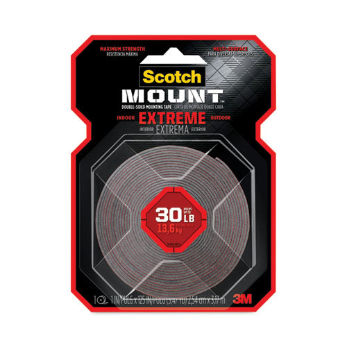 Image of Scotch® 414H Extreme Mounting Tape, Permanent, Holds Up to 30 lb, 1" x 60", Black