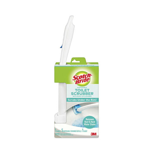Image of Scotch-Brite® 558-SK-4NP Toilet Scrubber Starter Kit, 1 Handle And 5 Scrubbers, White/Blue
