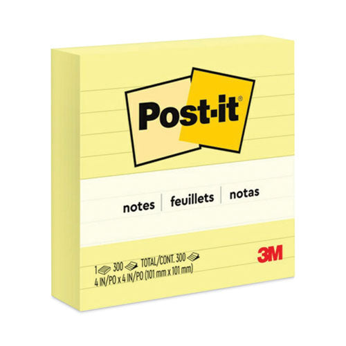 Image of Post-it® Notes 675-YL Original Pads in Canary Yellow, Note Ruled, 4" x 4", 300 Sheets/Pad