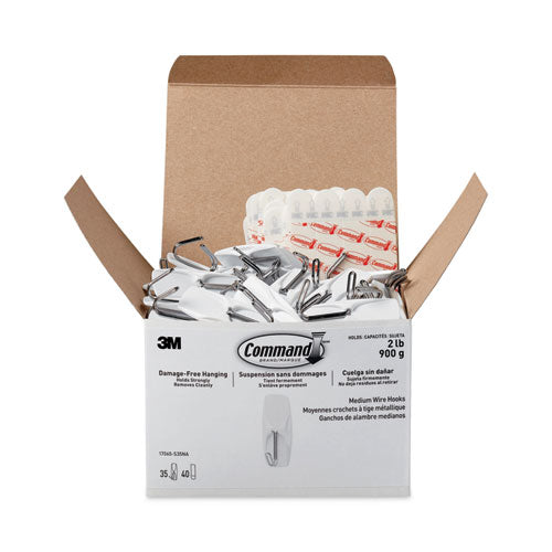 Image of Command MMM17065S35NA Medium Toggle-Wire Hooks, Metal Wire, Silver, Supports 2 lb, 35/Pack