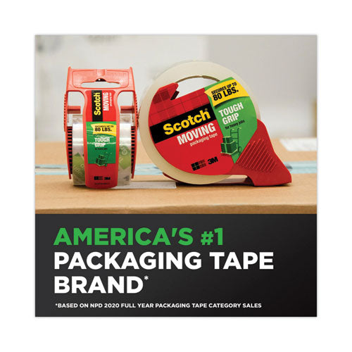 Image of Scotch® MMM3500S21RD Tough Grip Moving Packaging Tape With Dispenser, 3" Core, 1.88" X 38.2 Yds, Clear, 2/pack