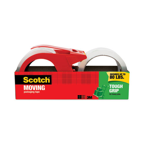 Image of Scotch® MMM3500S21RD Tough Grip Moving Packaging Tape With Dispenser, 3" Core, 1.88" X 38.2 Yds, Clear, 2/pack