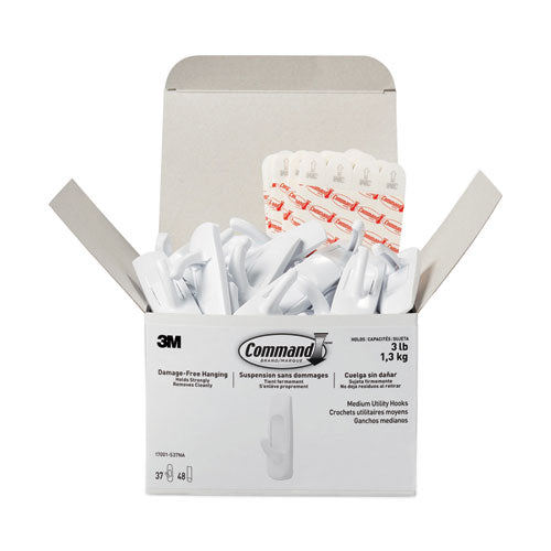 Image of Command 17001-S37NA Medium Utility Hooks, Plastic, White, Supports 3 lb, 37/Pack
