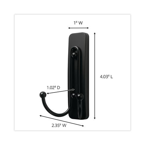 Image of Command 17036MB-ES Adhesive Mount Metal Hook, Large, Double Hook, Matte Black Finish, 4 lb Capacity, 1 Hook and 1 Strip/Pack