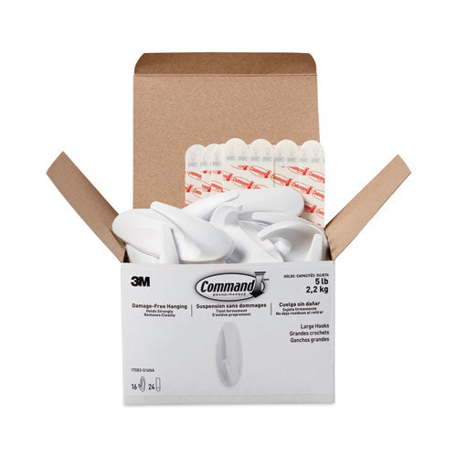 Image of Command 17083-S16NA Designer Hooks, Large, Plastic, White, 5 lb Capacity, 16 Hooks and 24 Strips/Pack