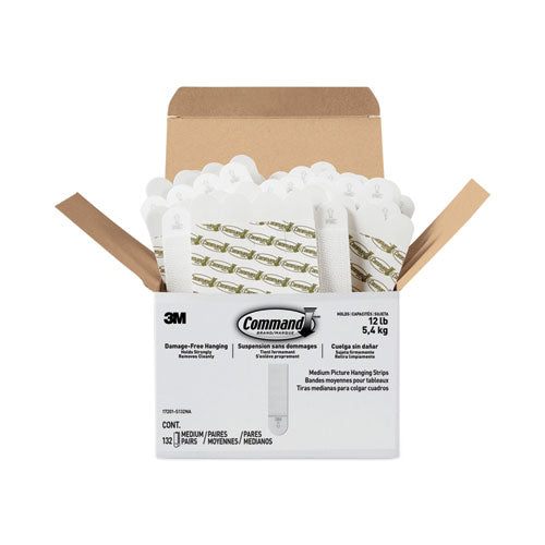 Image of Command 17201-S132NA Damage-Free Hanging Picture Hanging Strip Pairs, Holds Up to 2.5 lb, Medium: 0.75" x 2.75", White, 132/Pack
