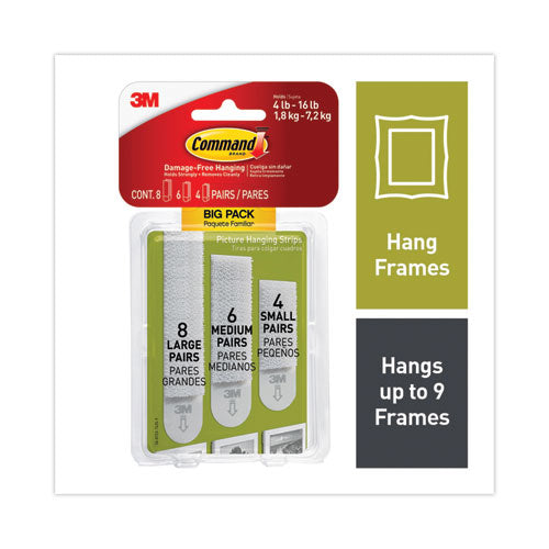Image of Command Picture Hanging Strips Big Pack, Removable, (4) Small, (6) Medium, (8) Large, White, 18 Pairs/pack