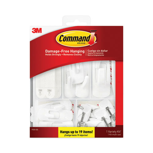 Image of Command 17231-ES General Purpose Hooks, Variety Pack, Assorted Sizes, Plastic, White, 0.5, 1, 3, 5, 16 lb Capacities, 54 Pieces/Pack