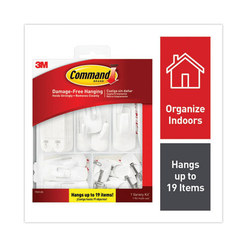 Image of Command 17231-ES General Purpose Hooks, Variety Pack, Assorted Sizes, Plastic, White, 0.5, 1, 3, 5, 16 lb Capacities, 54 Pieces/Pack