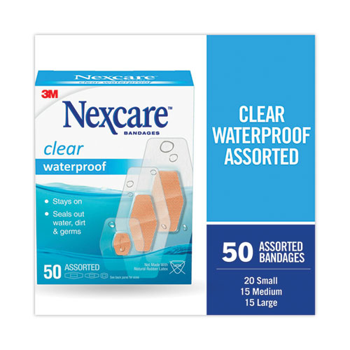 Image of 3M Nexcare 432-50-3 Waterproof, Clear Bandages, Assorted Sizes, 50/box