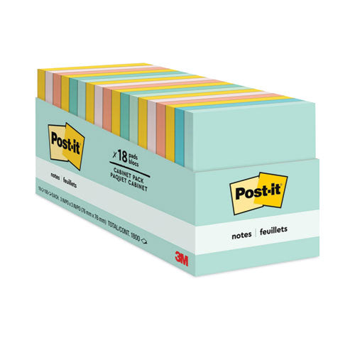 Image of Post-it® Notes 654-18APCP Original Pads in Beachside Cafe Collection Colors, Cabinet Pack, 3" x 3", 100 Sheets/Pad, 18 Pads/Pack