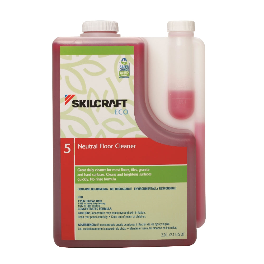 Image of SKILCRAFT® ECO Neutral Floor Cleaner Concentrate - 2 Liter Bottle - Red  