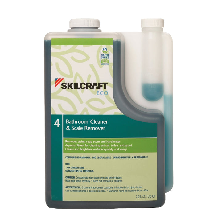 Image of SKILCRAFT® ECO Bathroom Cleaner & Scale Remover Concentrate, Teal, 2-Liter Bottle, Case of 4