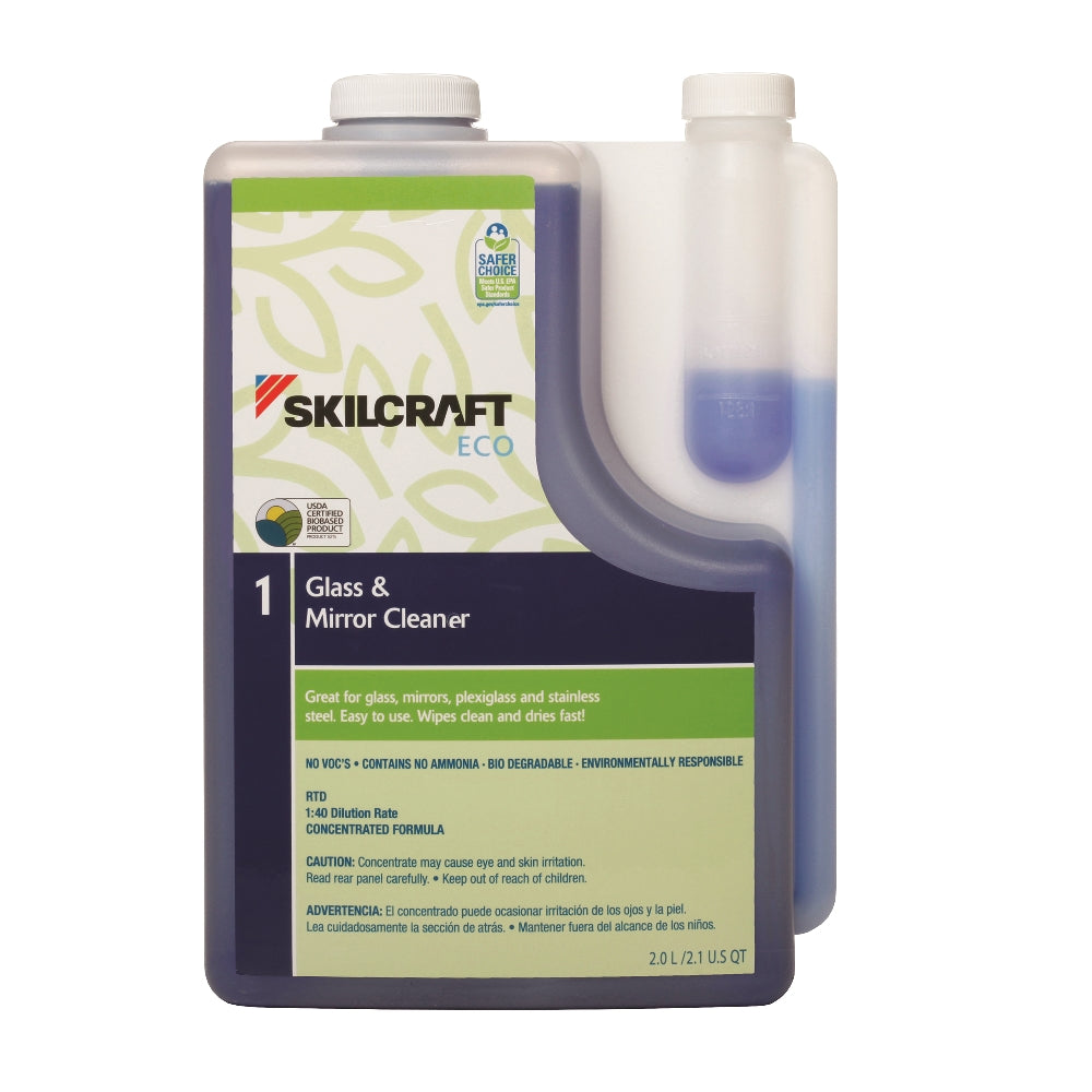 Image of SKILCRAFT® ECO Glass & Mirror Cleaner Concentrate, Blue, 2-Liter Bottle, 1 Each
