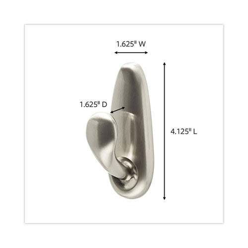 Image of Command FC13-BN-2ES LG Adhesive Mount Metal Hook, Large, Brushed Nickel Finish, 5 lb Capacity, 2 Hooks and 4 Strips/Pack