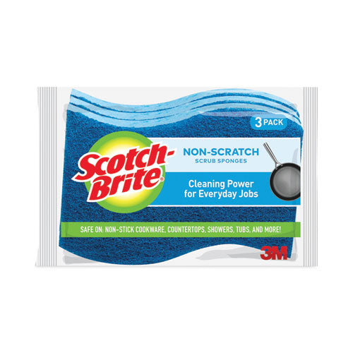 Image of Scotch-Brite® MP-3-8-D Non-Scratch Multi-Purpose Scrub Sponge, 4.4 X 2.6, 0.8" Thick, Blue, 3/pack