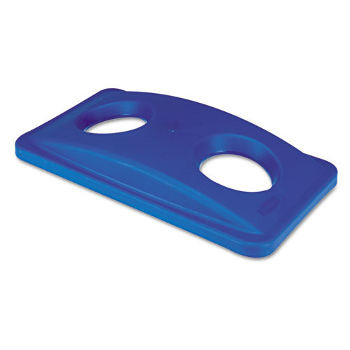 Image of Rubbermaid® Commercial FG269288BLUE Lid For Slim Jim Bottle Recycling Container, 20.38w X 11.38d X 2.75h, Blue