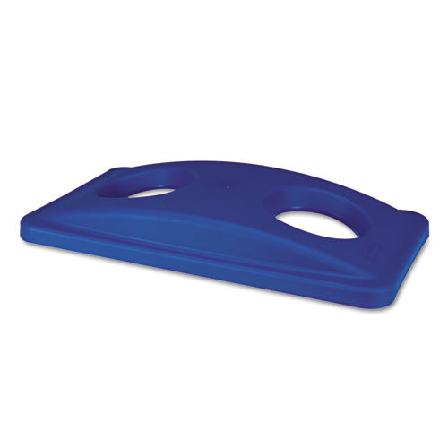 Image of Rubbermaid® Commercial FG269288BLUE Lid For Slim Jim Bottle Recycling Container, 20.38w X 11.38d X 2.75h, Blue