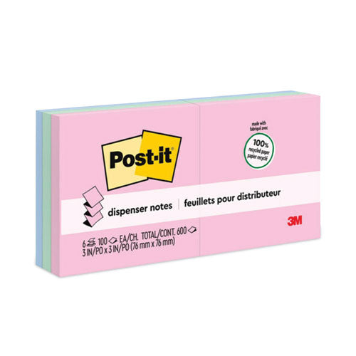 Image of Post-itÂ® Greener Notes Original Recycled Pop-up Notes, 3 x 3, Sweet Sprinkles Collection Colors, 100 Sheets/Pad, 6 Pads/Pack