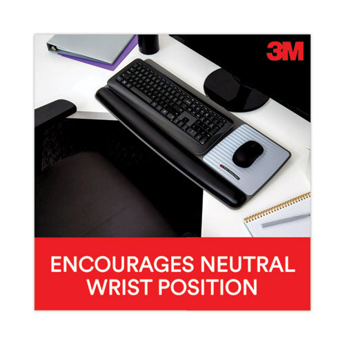 Image of 3M WR422LE Antimicrobial Gel Mouse Pad/Keyboard Wrist Rest Platform, 25.5 x 10.6, Black/Silver