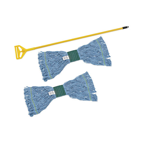Image of Boardwalk® BWK400MBC Looped End Mop Kit, Medium Blue Cotton/rayon/synthetic Head, 60" Yellow Metal/polypropylene Handle
