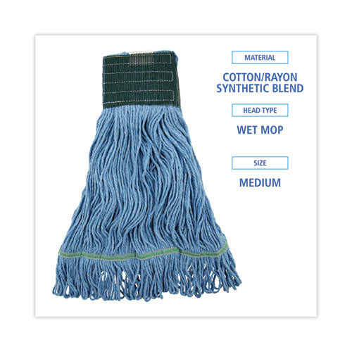 Image of Boardwalk® BWK400MBC Looped End Mop Kit, Medium Blue Cotton/rayon/synthetic Head, 60" Yellow Metal/polypropylene Handle