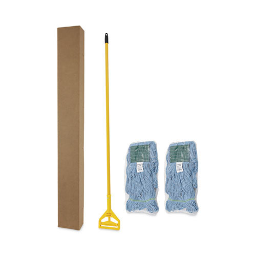 Image of Boardwalk® BWK400MBC Looped End Mop Kit, Medium Blue Cotton/rayon/synthetic Head, 60" Yellow Metal/polypropylene Handle