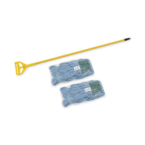 Image of Boardwalk® BWK400MBC Looped End Mop Kit, Medium Blue Cotton/rayon/synthetic Head, 60" Yellow Metal/polypropylene Handle