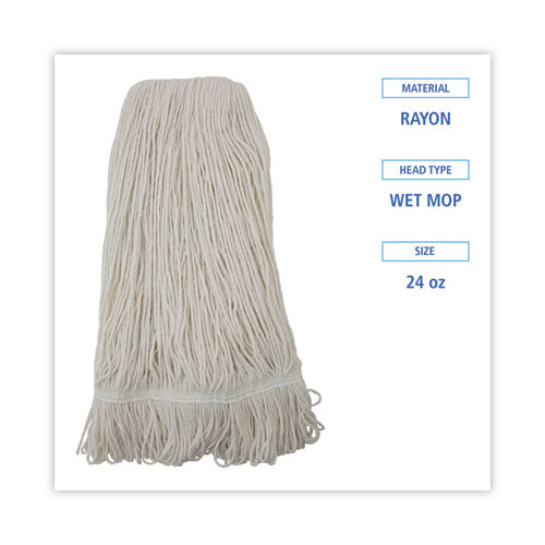 Image of Boardwalk® BWK424RCT Pro Loop Web/Tailband Wet Mop Head, Rayon, 24 oz, White, 12/Carton