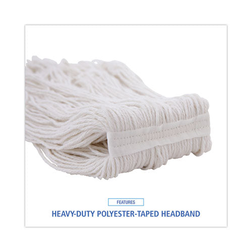 Image of Boardwalk® BWK424RCT Pro Loop Web/Tailband Wet Mop Head, Rayon, 24 oz, White, 12/Carton