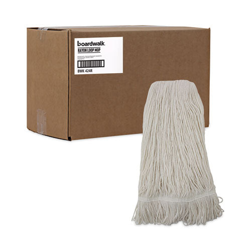 Image of Boardwalk® BWK424RCT Pro Loop Web/Tailband Wet Mop Head, Rayon, 24 oz, White, 12/Carton