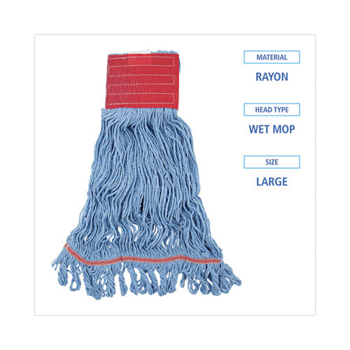 Image of Boardwalk® BWK1800LBDZ Pro Loop Web/Tailband Mop Head, Cotton/Polyester/Rayon, Large, Blue, 12/Carton