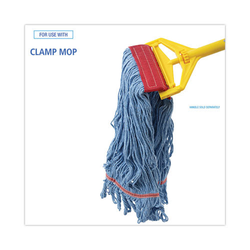 Image of Boardwalk® BWK1800LBDZ Pro Loop Web/Tailband Mop Head, Cotton/Polyester/Rayon, Large, Blue, 12/Carton