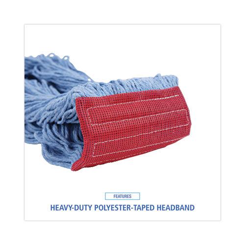 Image of Boardwalk® BWK1800LBDZ Pro Loop Web/Tailband Mop Head, Cotton/Polyester/Rayon, Large, Blue, 12/Carton